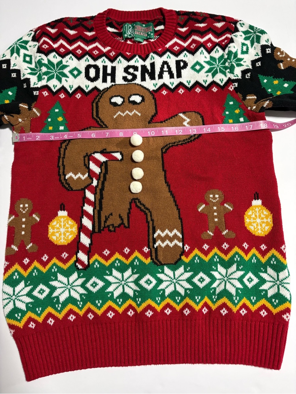Ugly Christmas Sweater Red Gingerbread "OH SNAP" Crewneck size M - Picture 4 of 7